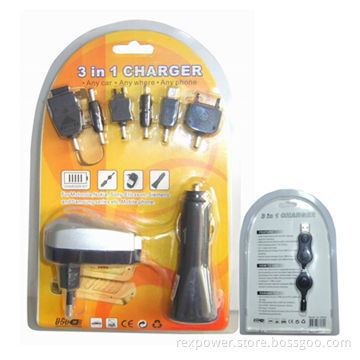 3-in-1 Chargers for Apple's iPhone, 100 to 240V AC Input Voltage, 500mA Output Voltage